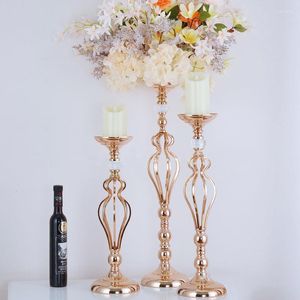 Candle Holders Gold Flower Vases Home Rack Stands Wedding Decoration Table Centerpieces Pillar Party Event Candlestick 10PCS
