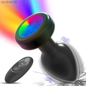 Brinquedos anal LED Plugue de bunda de luz colorida para homens homens vibradores de vibrador anal anal adultos adultos brinquedos sexuais controle remoto sem fio buttplug hkd230816