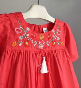 Vestidos da menina do bebê meninas vestidos crianças bordado algodão vestido de festa de verão para menina crianças traje azul bonito vestido roupas 2-6 roupas