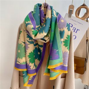Lenços de lenços espessos de inverno lenço quente para mulheres moda estampa floral cashmere xale envolve pashmina lenço estobas bufanda feminina 230817