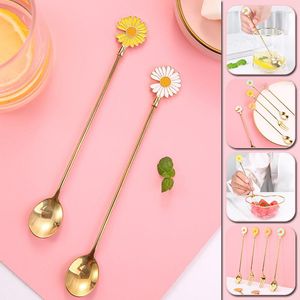 Forks Daisy Sun Flower Mini Aço inoxidável Café mexendo colher jantar Dinner Fruit Fork colher de chá de sobremesa Crianças