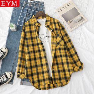 Kvinnors blusar skjortor Autumn Red Yellow Plaid skjorta Kvinnor Lång ärm Blusar Kvinnlig färsk college -stil Blus Kvinnor Toppar Blusas 230817