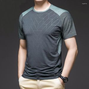 Men's T Shirts Ice Silk Quick-Drying T-Shirt Summer Color-Blocking Round Neck Business Casual Fitness Sports