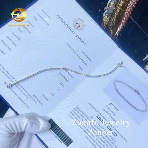 Zuanfa Hip Hop Jewelry 10K Real Solid Gold HPHT Lab Grown Diamond 2mm Tennis Bracelet Necklace