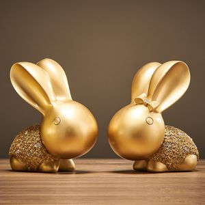 Decorative Objects Figurines 2pcs Resin Antique Zodiac Cute Rabbit Statue Ornaments Vintage Solid Animal Miniature Figurine Tea Pet Desk Decoration 230817