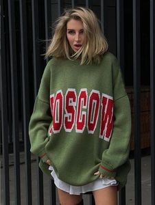 Women's 2023 New Winter Round Neck Contrast Letter Sweater Loose and Lazy Style Versatile Long Sleeve Top