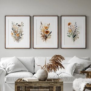 Posters de flores de flores silvestres neutra de flores silvestres pinturas de lona floral coloridas Plant Wall Art Wall Picture Room Women Women Bedroom Decor Wo6