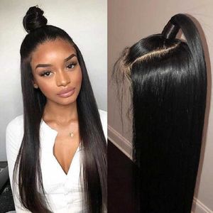 Front lace wig women's fashion free split black long straight hair doll hair chemical fiber head cover 230818