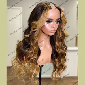 Capelli umani senza miele ombre bionda ombre 1x4 parrucche di parte medio per donne nere evidenziano parrucche marroni u parti