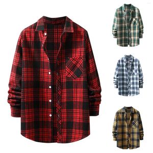 Herren -T -Shirts Plaid Langarmes Hemd Trendy Marke Mode lose geltefarbene gewebte Herrenknöpfen -Up -Hülle Sommerbekleidung