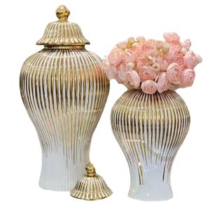 Mugs Ceramic Vase Golden Stripes Decorative Ginger Jar Storage Bottle Containers Desktop Porcelain Ornaments Home Decoration Vases 230817