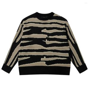 Men's Sweaters Color Match Striped Patchwork Knitted Sweater For Men And Women Y2k Ropa Hombre Baggy Pull Homme Woolen Clothes Oversized