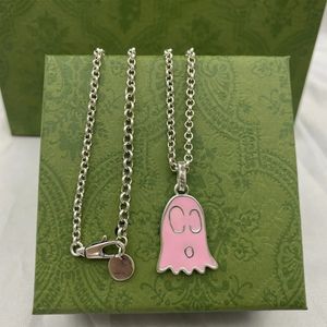 Enamel Ghost Motif Necklace Cartoon Ghost Pendant Mens Chains designer Jewlery G charm necklaces Womens 925 Silver Vintage bracelet g-5