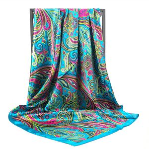 SCARPE 2023 90 90 cm Brand retrò Donne Silk Scarf Bandanna Fashion Bohémien Square Hijab Lady Wrap Head Abbrautica Foulard Muffler 230818