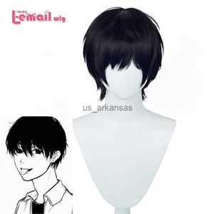 Synthetische Perücken l-email Perücken synthetische Haare Anime Kettensäge Mann Yoshida Hirofumi Cosplay Perücken 35 cm kurze geradlinige Männer schwarze hitzebeständige Perücken HKD230818