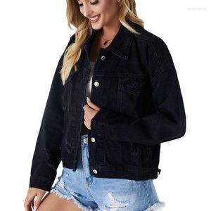 Women's Jackets Black Denim Spring Jacket Short Slim Coat Frayed Skinny Hole Female Women