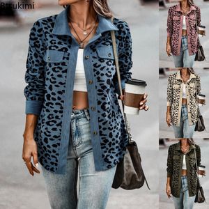 Kvinnor jackor Spring Autumn Women and Coats Full Sleeve Leopard Print Tickets Single Button Corduroy Winter Female Outwear 230817