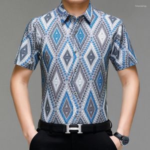 Camisas casuais masculinas estampa geométrica para homens de mangas curtas de mangas curtas qualidade de verão