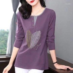 Koszulki damskie 2023 Bawełniana koszula kobieta wiosna Diamentowa moda długoterminowa T-shirt na szyję luźne kobiety w stylu koreańskich Q384