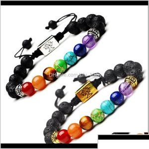 Pärlstav yoga handgjorda 7 chakra träd av liv charm lava stenar mticolor pärlor rep armband kvinnor män armband d0u4f strängar otgu2 drop d dhz5s