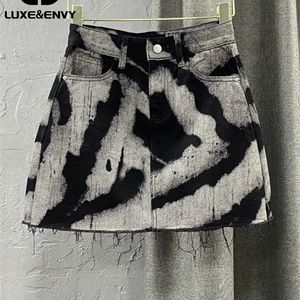 Skirts LUXE Streetwear Contrast Print Burrs Denim Womens High Waist Loose Trend Aline Spring 11XX1648 230817