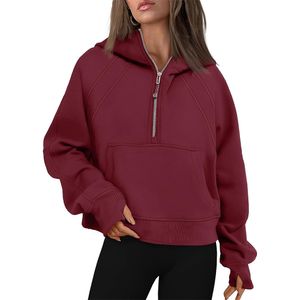 Damen-Kapuzenpullover, Sweatshirts, halber Reißverschluss, kurze Ärmel, Fleece, Viertelpullover, Herbst-Outfits, Kleidung 230818QY1M