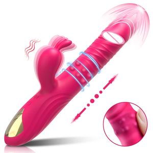 Vibratorer kaninvibrator för kvinnor vagina g spot bröstvårtan klitoris stimulatorsträngande teleskop roterande dildo vuxna sexiga leksaker