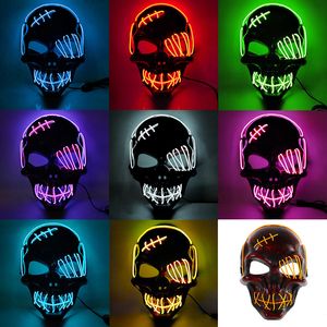 Máscaras de festa máscara de neon luminosa para máscara de máscara de máscara de Halloween máscara de máscara de festas de máscara de festa no escuro máscara de purga de cosplay suprimentos de figurino 230818