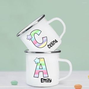 Mugs Colorful Initial Print Custom Name Coffee Cup Enamel Handle Mug Kid Water Home Decor Valentine's Day Christmas Birthday Gift