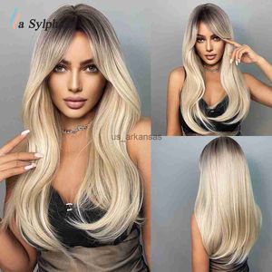 Syntetiska peruker La Sylphide Long Wave Blond Wig For Women Syntetisk peruk med Bangs Daily Party Natural Hair Wig Värmebeständig HKD230818