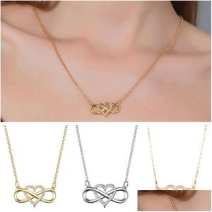 Pendant Necklaces Fashion Golden Heart-Shaped Lucky 8 Diamond Love Heart Necklace Jewelry Drop Delivery Pendants Dhvea