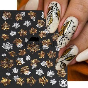 False Nails 3D Autumn Maple Leaf Nail Stickers White Gold Feather Letter Squirrel Holographic Sliders Anime Design Manicure Decoration x0818