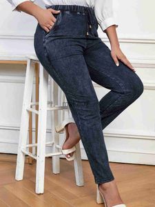 Женские джинсы Lih Hua Женские джинсы плюс размер осени шикарные элегантные джинсы для пухлых женщин вязаные хлопковые джинсы J230818