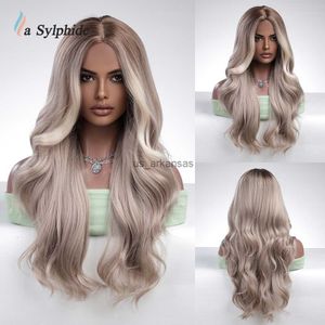 Synthetic Wigs La Sylphide Grey and White Wig Long Wave Woman Wigs Good Quality Synthetic Wigs Daily Party Natural High Temperature Hair HKD230818