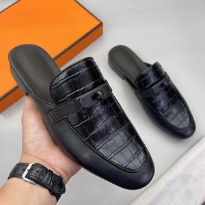 Män loafer äkta läderkontor Business Dress Shoes Mens Halva Dra en lat persons fötter Oxfords Brand Party Casual Walking Flats Storlek 38-45