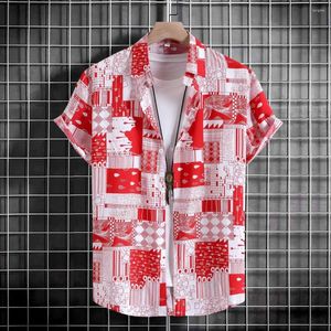 Mäns avslappnade skjortor hawaiiansk skjorta sommar lös och andningsbar kort ärm Harajuku Slim fit formell klädtäckt tryckt vintage blommor