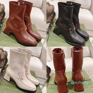 2023 designer Luxury pure color toe boots womens Leather outdoor Party metal buckles ankle boot lady sexy fashion comfort Chunky High-heeled shoes