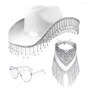 Berets bling cowboy hat disco bandana set iskrling dhinestone western Wear Serce Sunglasses Bandanas for Women