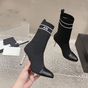 المصمم الفاخر Sock Boots Channel Women Cankle Booties Winter Leather Boot Martin Letter Ccity FHBG