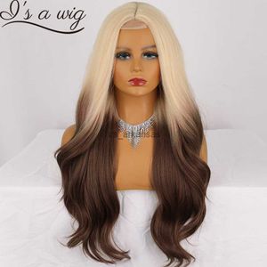 Synthetic Wigs I's a wig Ombre Blonde Brown Synthetic Wigs Long Body Wave Wigs for Women Pink Red Blonde Orange Black Wigs for Cosplay Party HKD230818