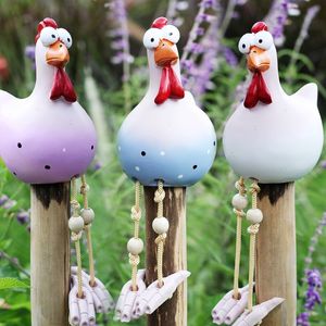 Decorative Objects Creative Yard Art Decor Chicken Garden Lawn Plug Funny Hen Rooster Ornaments Indoor Outdoor Backyard Decorations Wind Chime 230818