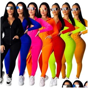 Zweiteilige Kleider Womens Set Tracksuit Frauen Festival Kleidung Herbst Winter Topaddpant Sweat Anzüge Neon 2 Outfits Matching Sets Drop de Dh768