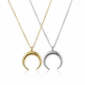 Colares de pingentes de aço inoxidável colar de meia lua para mulheres de metal chifre de chifre de chifre collier Lune Corne Demi