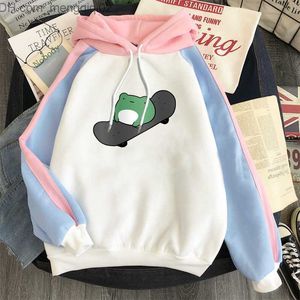 Herrtröjor tröjor Nytt modemärke Frog Hoodie Winter Women's Casual Splicing Work Color Hoodie Herr Hip-Hop Street Clothing Hoodie Top Z230818