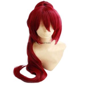 Sentetik peruklar saçjjoy kırmızı sarışın pembe mor siyah cosplay peruk ponytail uzun düz ısıya dayanıklı sentetik saç hkd230818
