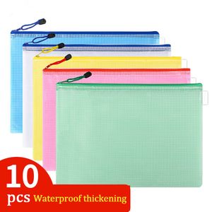 Filing Supplies 10pcs Mesh Zipper Pouch Document Bag Waterproof Zip File Folders A4 A5 A6 School Office Supplies Pencil Case Storage Bags 230817