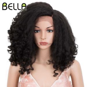 Sentetik peruklar bella kıvırcık saç sentetik dantel peruk örgülü dreadlock siyah kadınlar için büyük saç peruk 14 inç garip kıvırcık saç sentetik ön peruk hkd230818