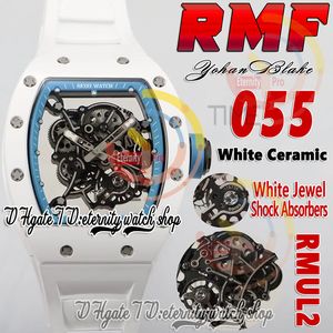 RMF 055 MENS Titta på RMUL2 Mekanisk handvindande vit keramisk fodral Skeleton Dial Blue Inner Ring White Rubber Strap 2023 Super Edition Eternity Herrenuhr Watches