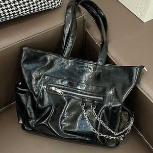 Totes Big Women's Square Shoulder Tote Bag Magnetic Buckle Texture Patent Pu Leather Tote Bag Large Capacity Shopping Shoulder Bags HKD230818