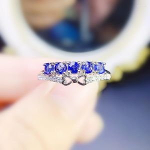 Cluster Rings Natural Real Blue Sapphire Bowknot Ring per smycken 925 Sterling Silver 0,15ct 5st Gemstone Fine J228309